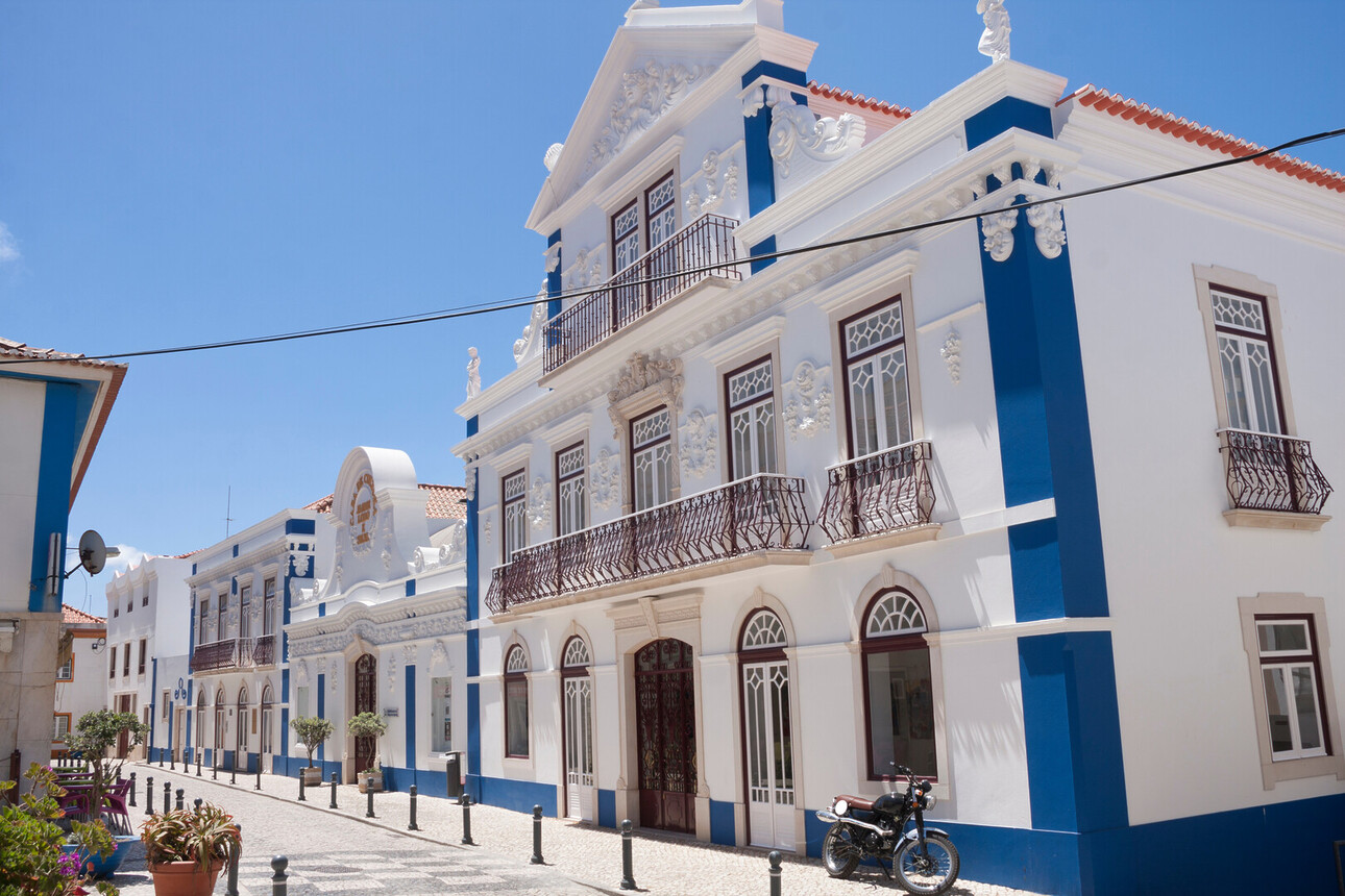 Ericeira village street with traditional Portuguese architecture
