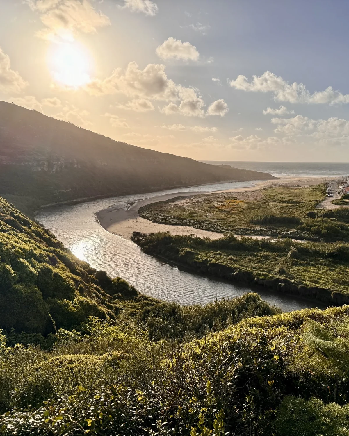 Aerial view of Foz do Lizandro beach and the Atlantic coast near Carvoeira