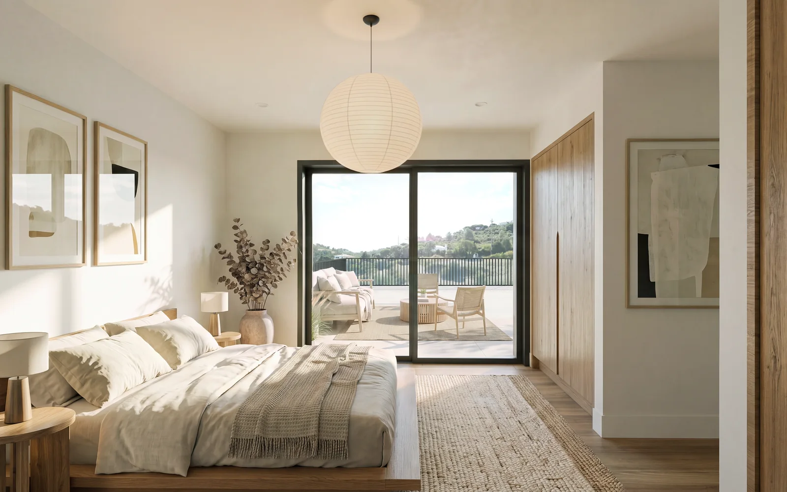 The main bedroom, with sliding doors onto a private terrace