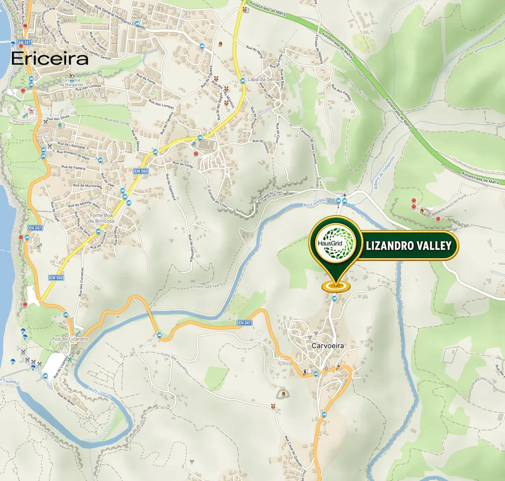 Map of Carvoeira in the Lizandro valley, between Ericeira and Mafra